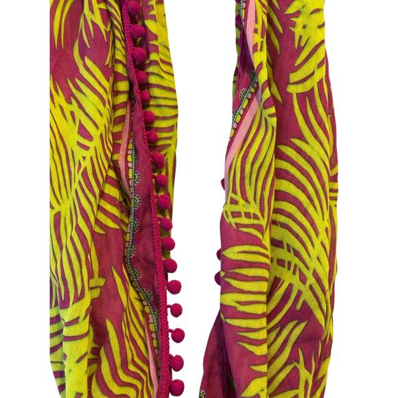 Vera Bradley Embellished Infinity Scarf In Palm Fronds With Pom Pom Border - Picture 4 of 6